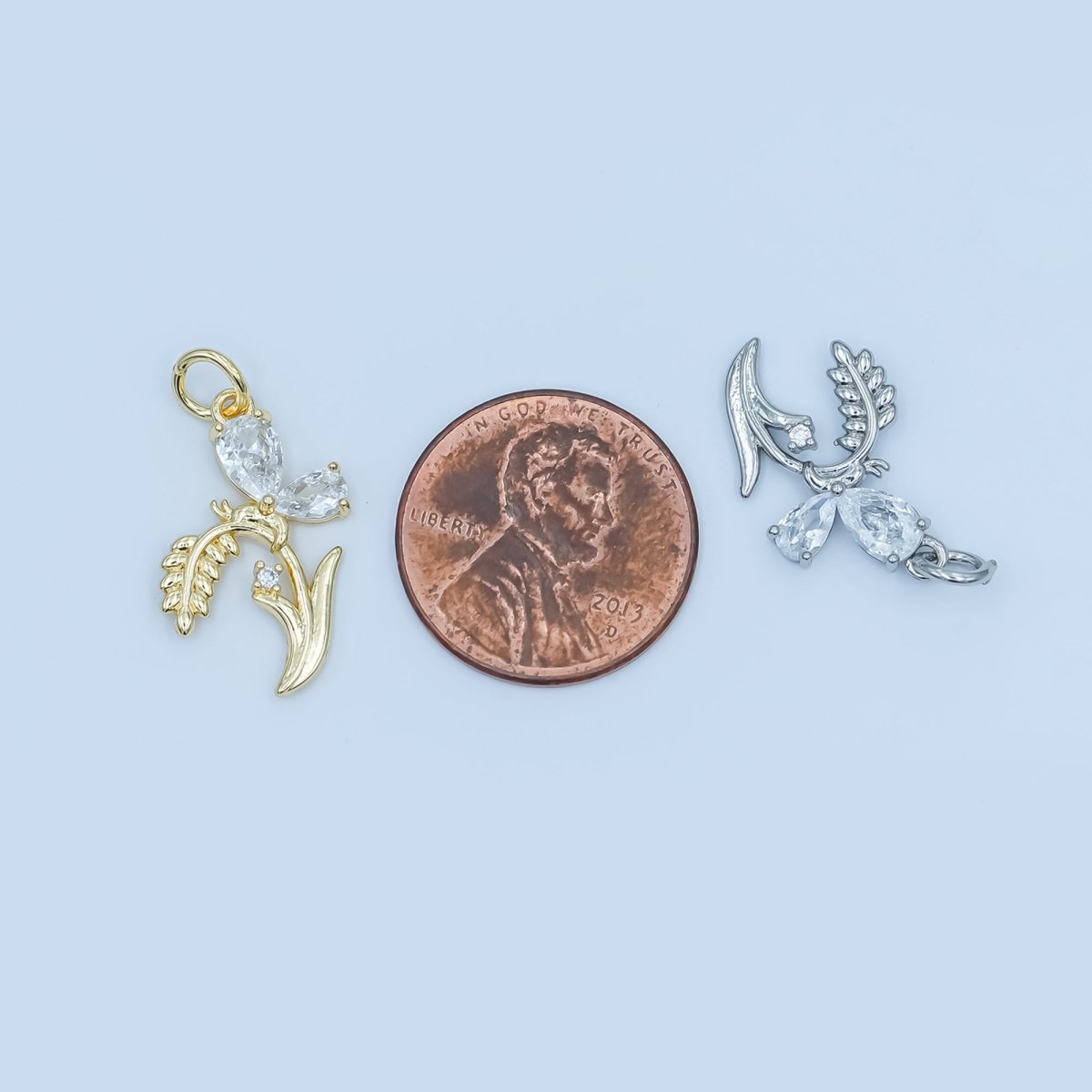 24K Gold Filled CZ Butterfly Floral Charm in Gold & Silver | E434 - DLUXCA