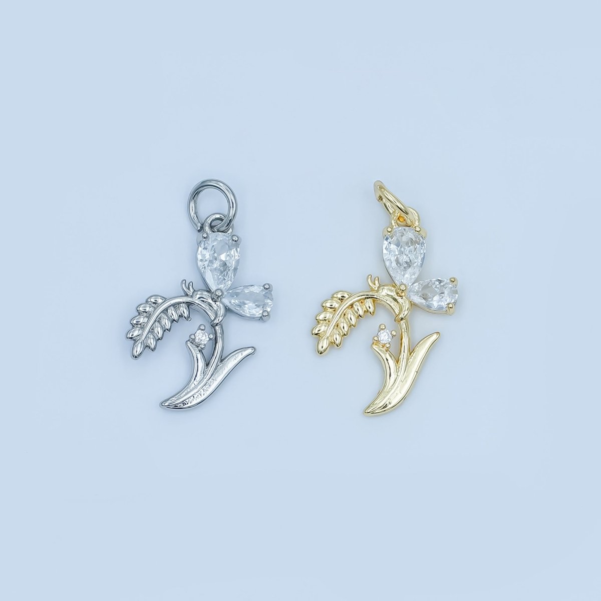 24K Gold Filled CZ Butterfly Floral Charm in Gold & Silver | E434 - DLUXCA