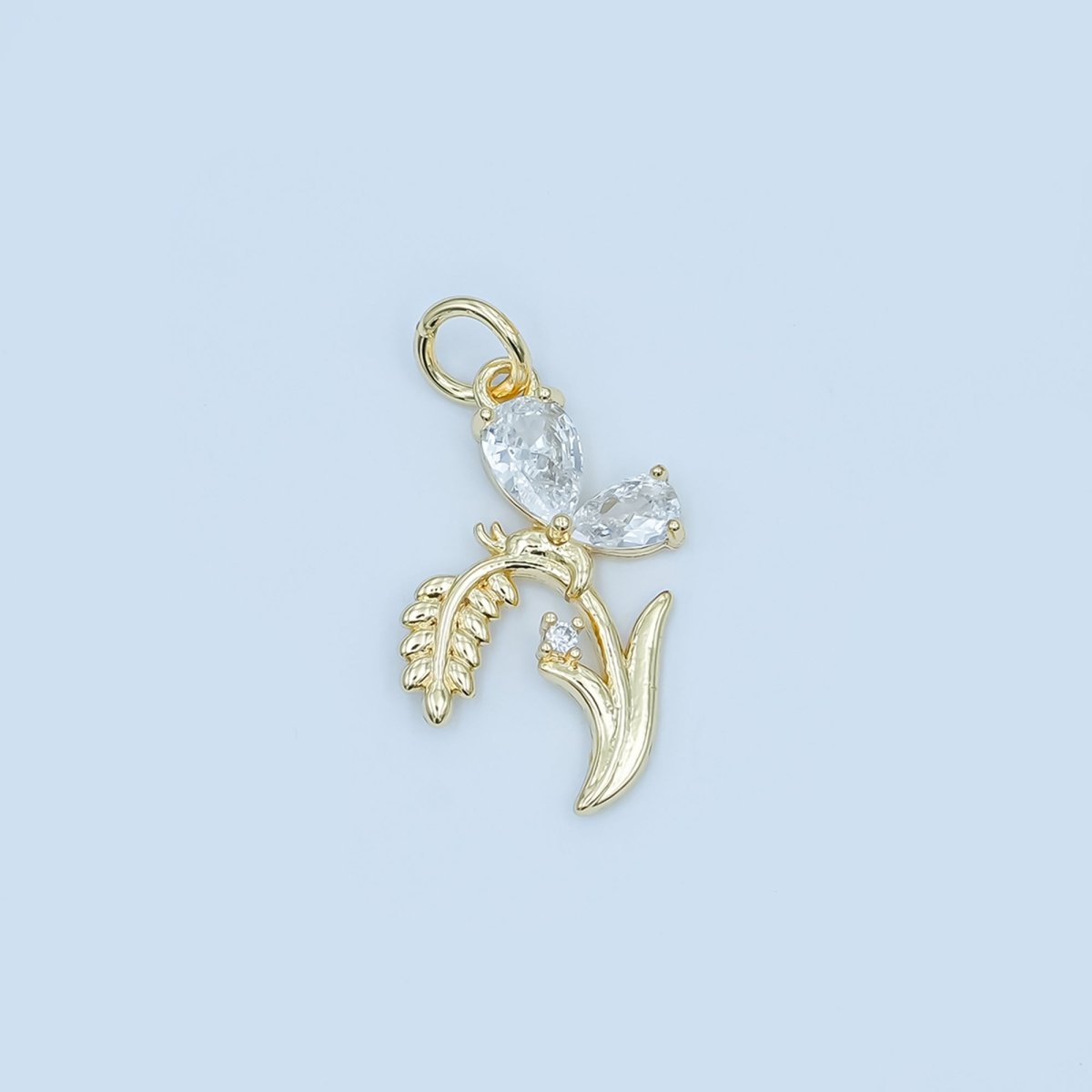 24K Gold Filled CZ Butterfly Floral Charm in Gold & Silver | E434 - DLUXCA