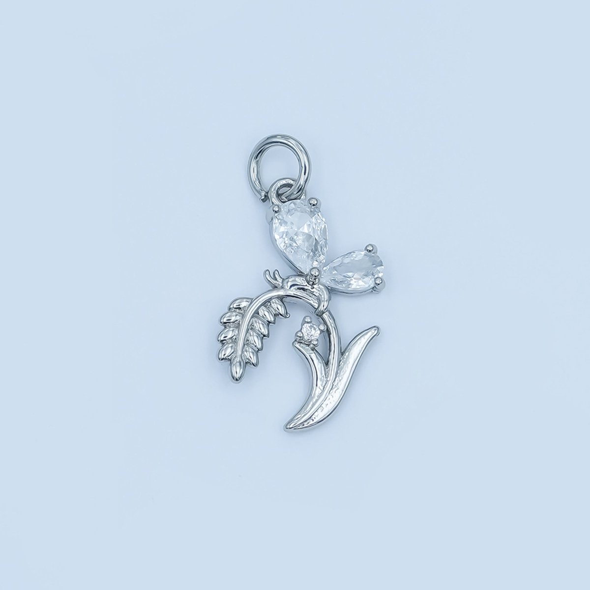 24K Gold Filled CZ Butterfly Floral Charm in Gold & Silver | E434 - DLUXCA