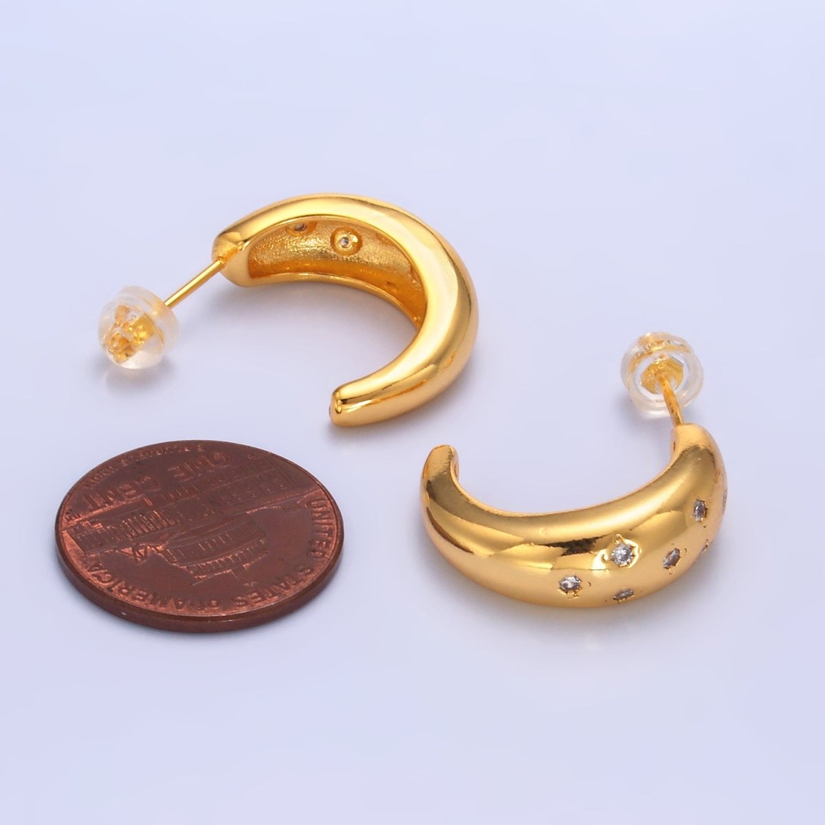 24K Gold Filled CZ Celestial Star Dome C - Shaped Hoop Earrings | AB1088 - DLUXCA