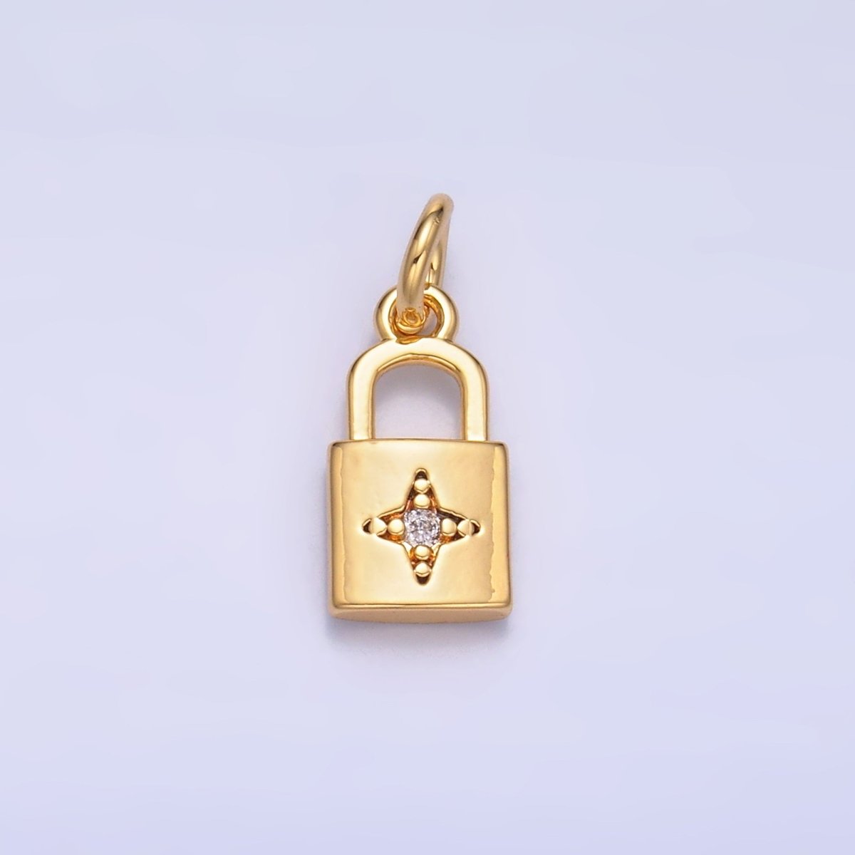 24K Gold Filled CZ Celestial Star Padlock Charm in Gold & Silver | E825 - DLUXCA