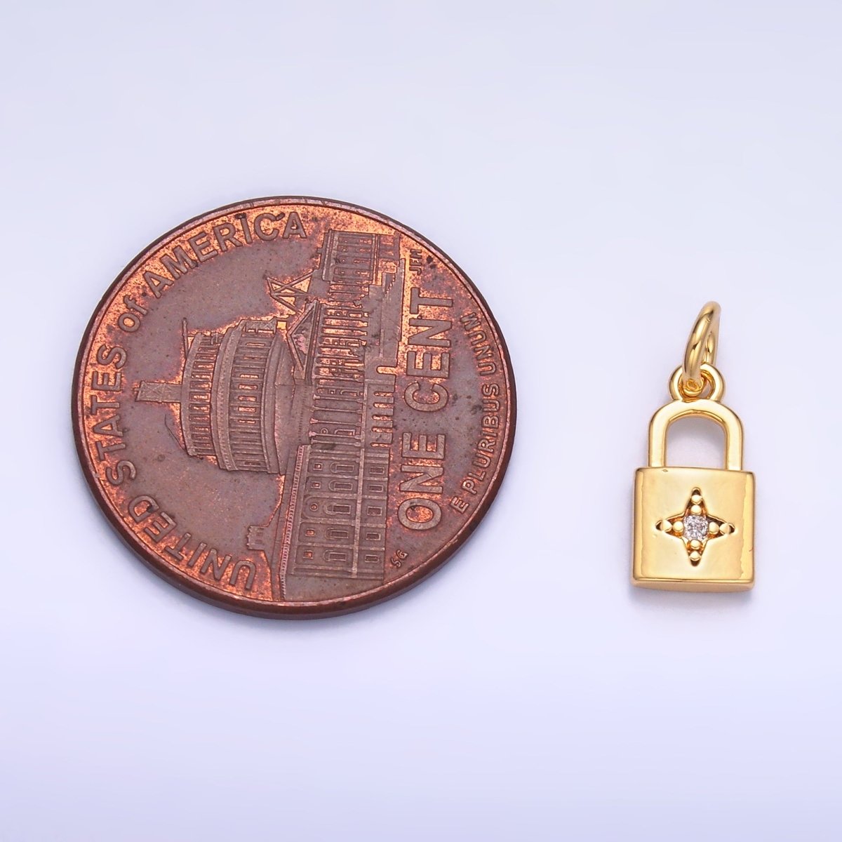 24K Gold Filled CZ Celestial Star Padlock Charm in Gold & Silver | E825 - DLUXCA