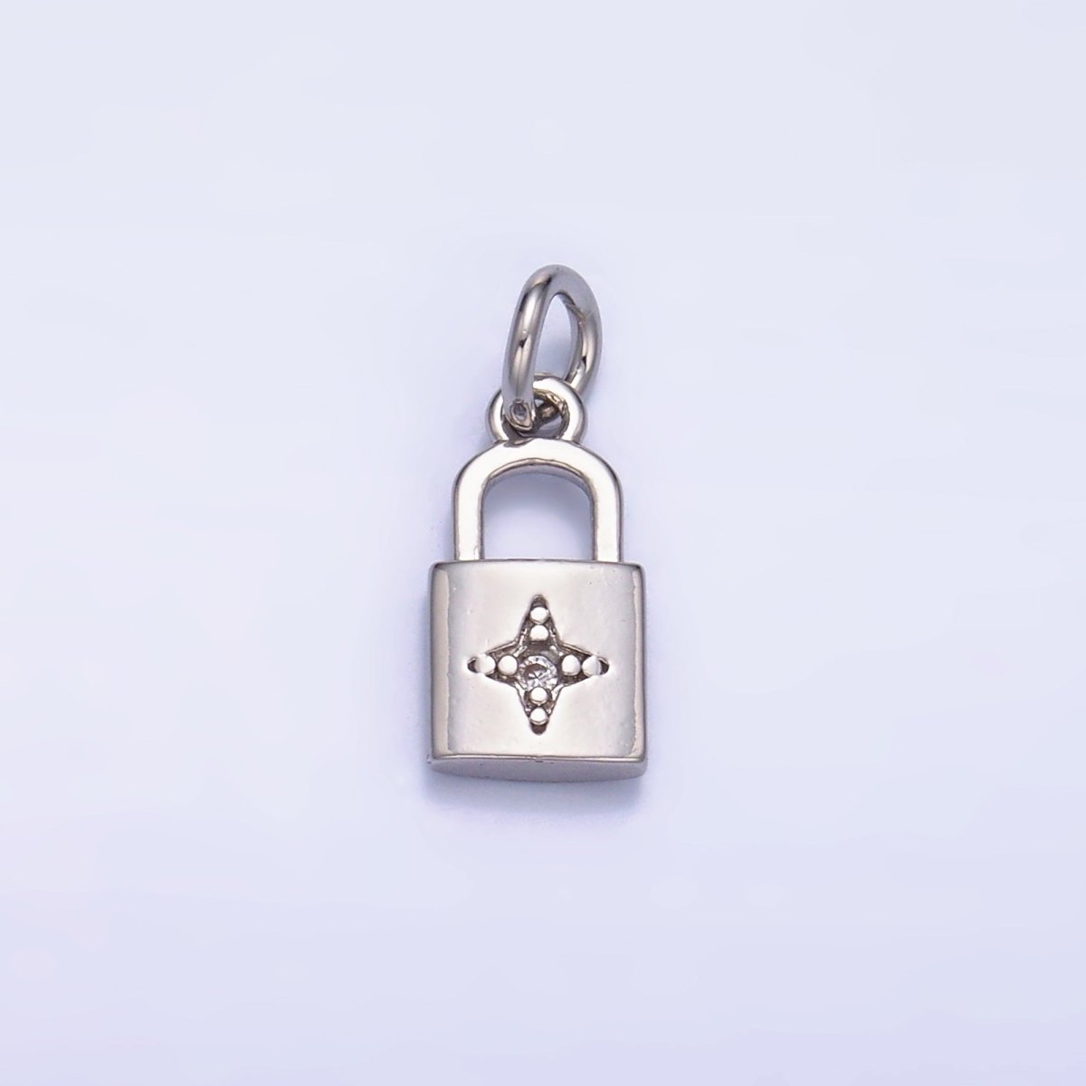 24K Gold Filled CZ Celestial Star Padlock Charm in Gold & Silver | E825 - DLUXCA