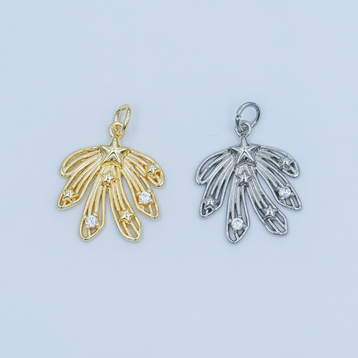 24K Gold Filled CZ Celestial Star Sunburst Charm in Gold & Silver | E425 - DLUXCA