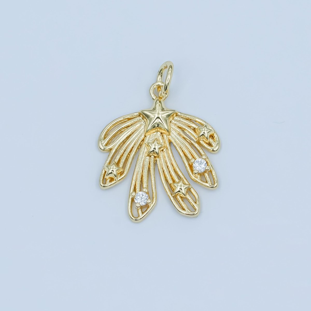 24K Gold Filled CZ Celestial Star Sunburst Charm in Gold & Silver | E425 - DLUXCA