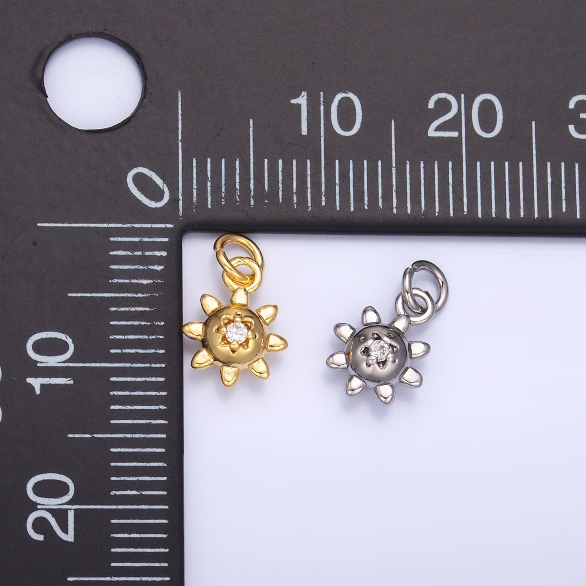 24K Gold Filled CZ Celestial Sun Charm in Gold & Silver | W879 - DLUXCA