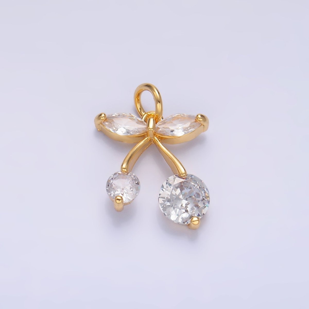 24K Gold Filled CZ Cherry Fruit Mini Charm in Gold & Silver | W806 - DLUXCA