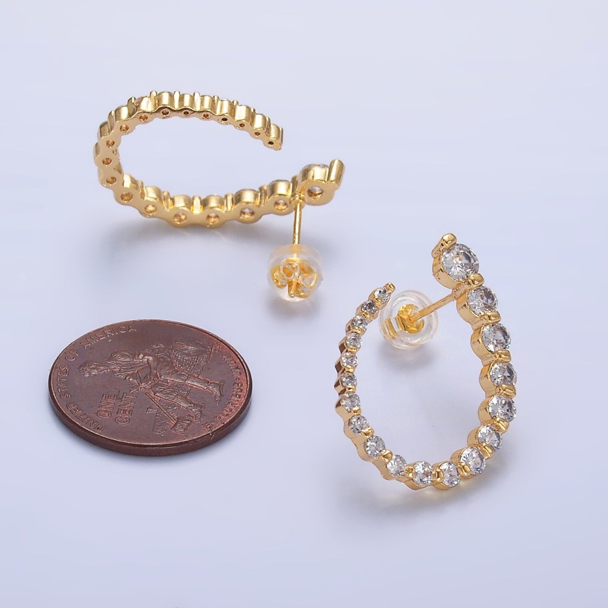 24K Gold Filled CZ Circular U - Shaped Horseshoe Earrings Set | AB873 - DLUXCA