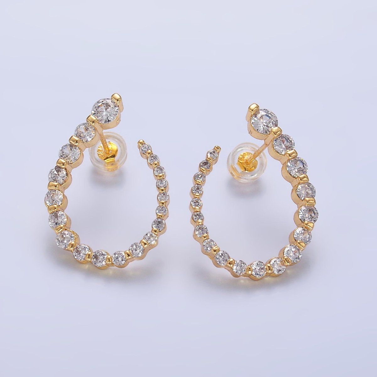 24K Gold Filled CZ Circular U - Shaped Horseshoe Earrings Set | AB873 - DLUXCA