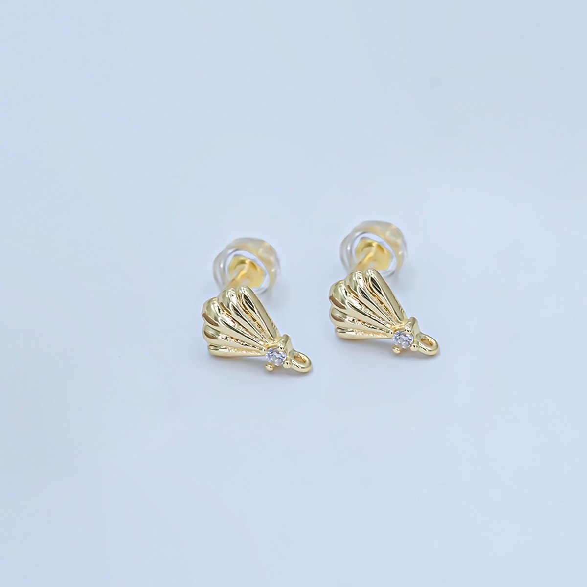 24K Gold Filled CZ Clam Sea Shell Stud Drop Earrings | Z1131 - DLUXCA