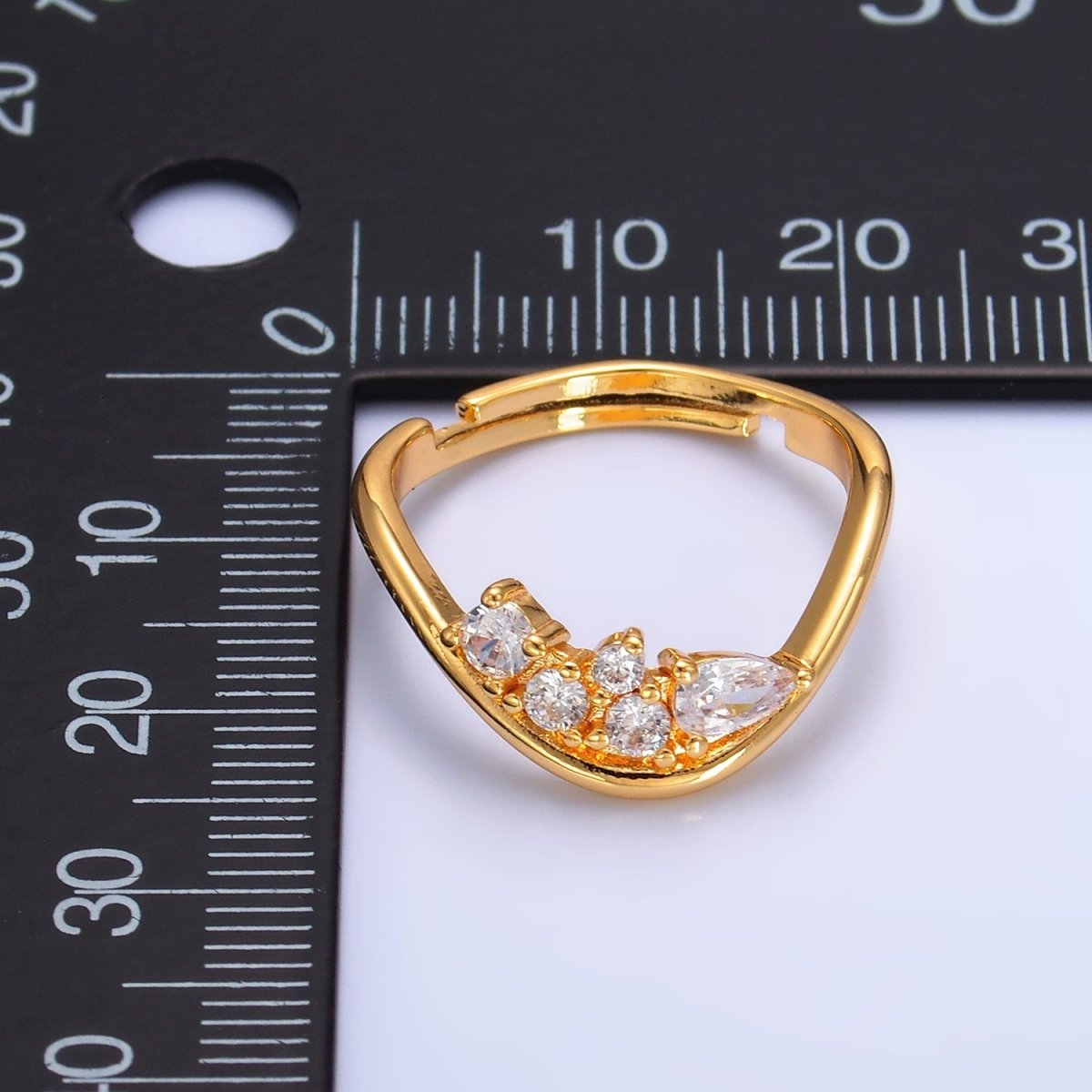24K Gold Filled CZ Cluster Curved Chevron Ring | U429 - DLUXCA