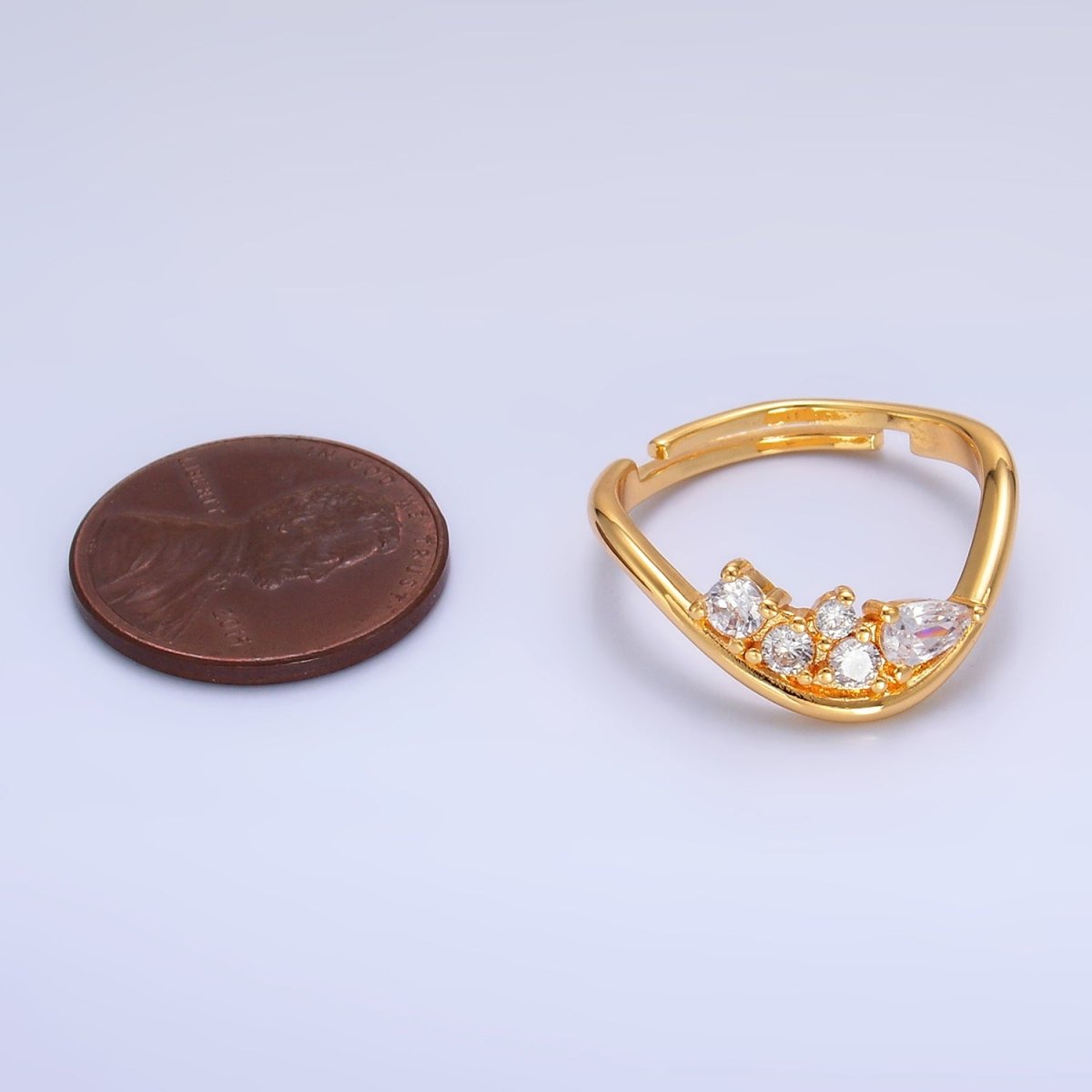 24K Gold Filled CZ Cluster Curved Chevron Ring | U429 - DLUXCA