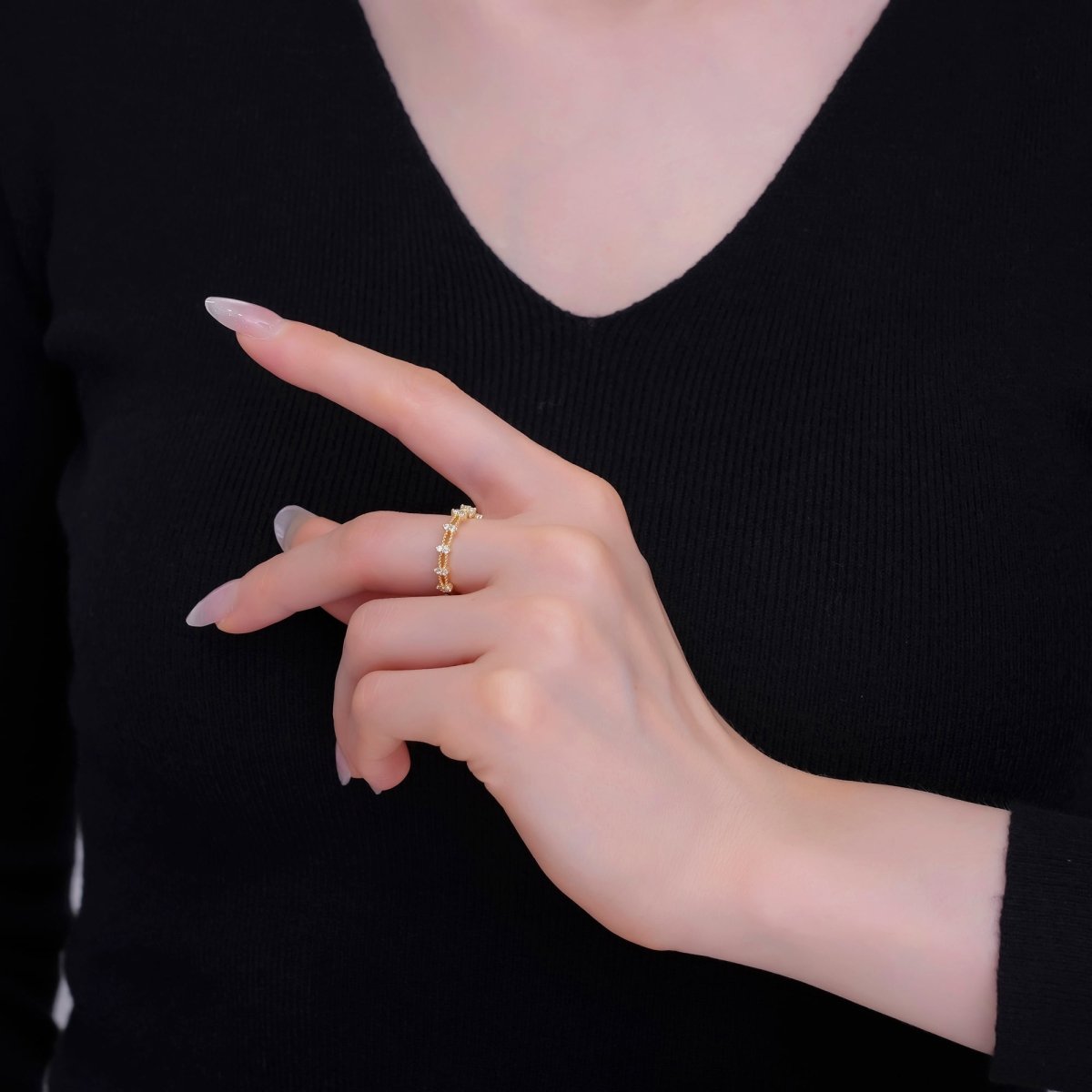 24K Gold Filled CZ Cluster Geometric Adjustable Ring | O821 - DLUXCA