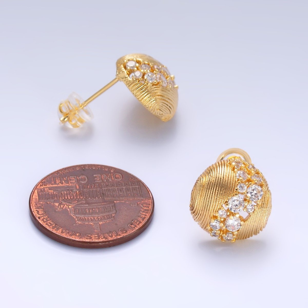 24K Gold Filled CZ Cluster Lined Round Stud Earrings | AB712 - DLUXCA