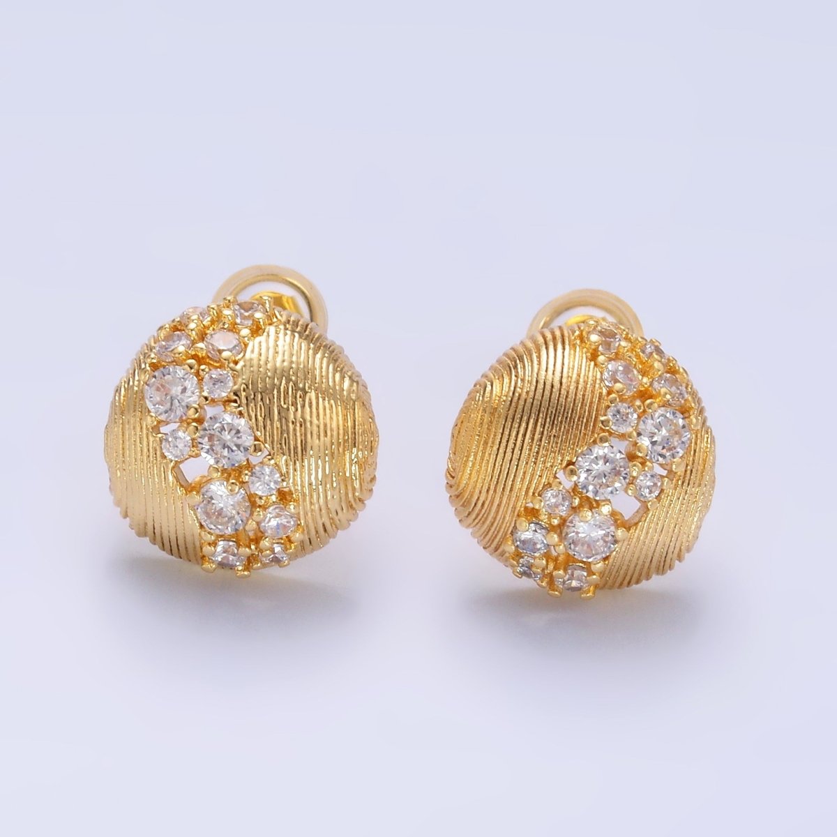 24K Gold Filled CZ Cluster Lined Round Stud Earrings | AB712 - DLUXCA