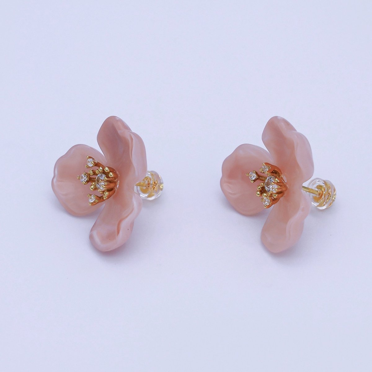 24K Gold Filled CZ Cluster Red, White, Orange, Green, Pink Acrylic Flower Stud Earrings | AB716 V147 - DLUXCA