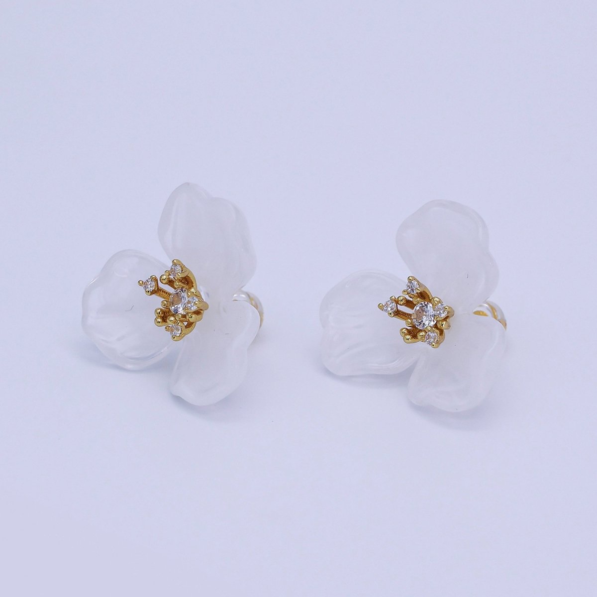 24K Gold Filled CZ Cluster Red, White, Orange, Green, Pink Acrylic Flower Stud Earrings | AB716 V147 - DLUXCA