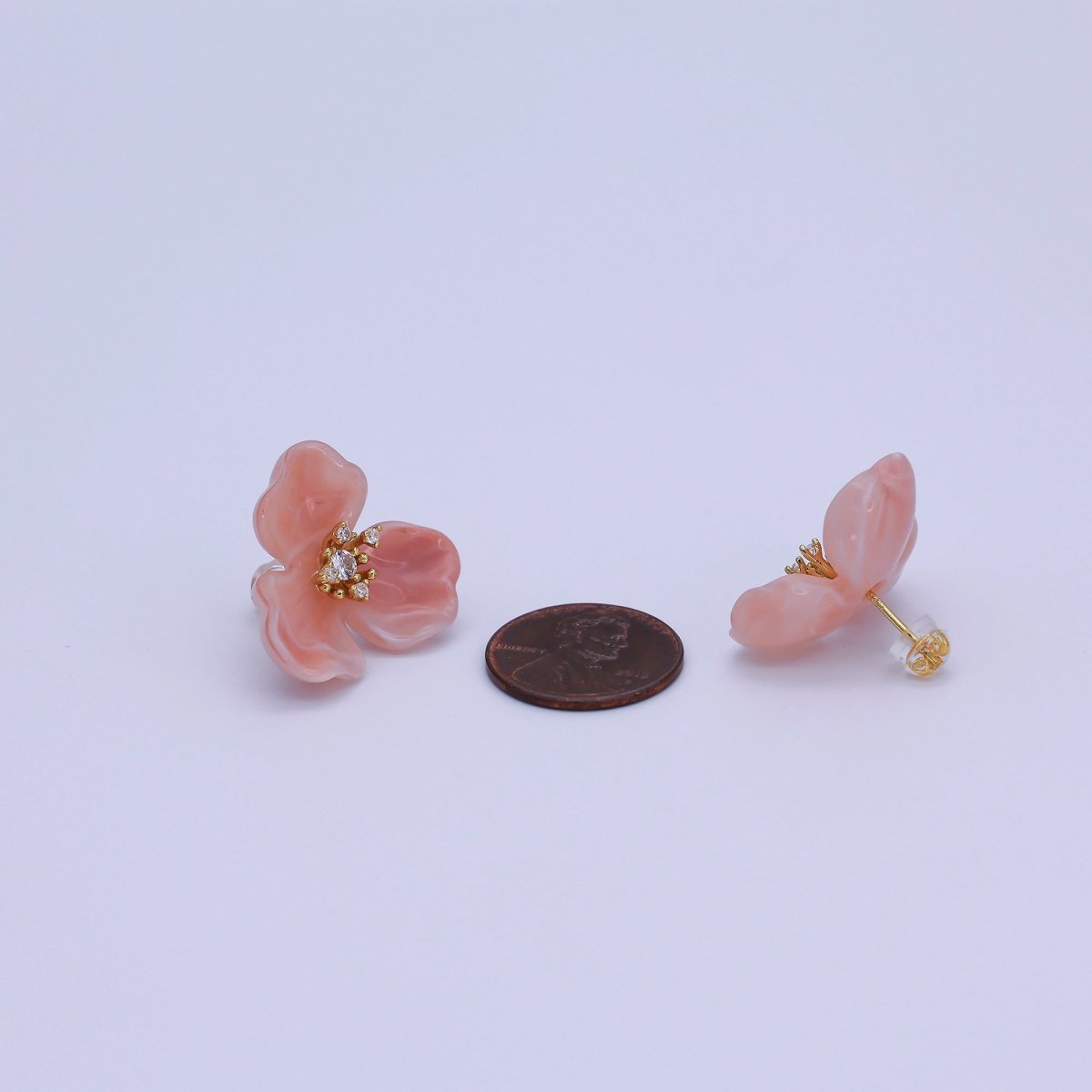 24K Gold Filled CZ Cluster Red, White, Orange, Green, Pink Acrylic Flower Stud Earrings | AB716 V147 - DLUXCA