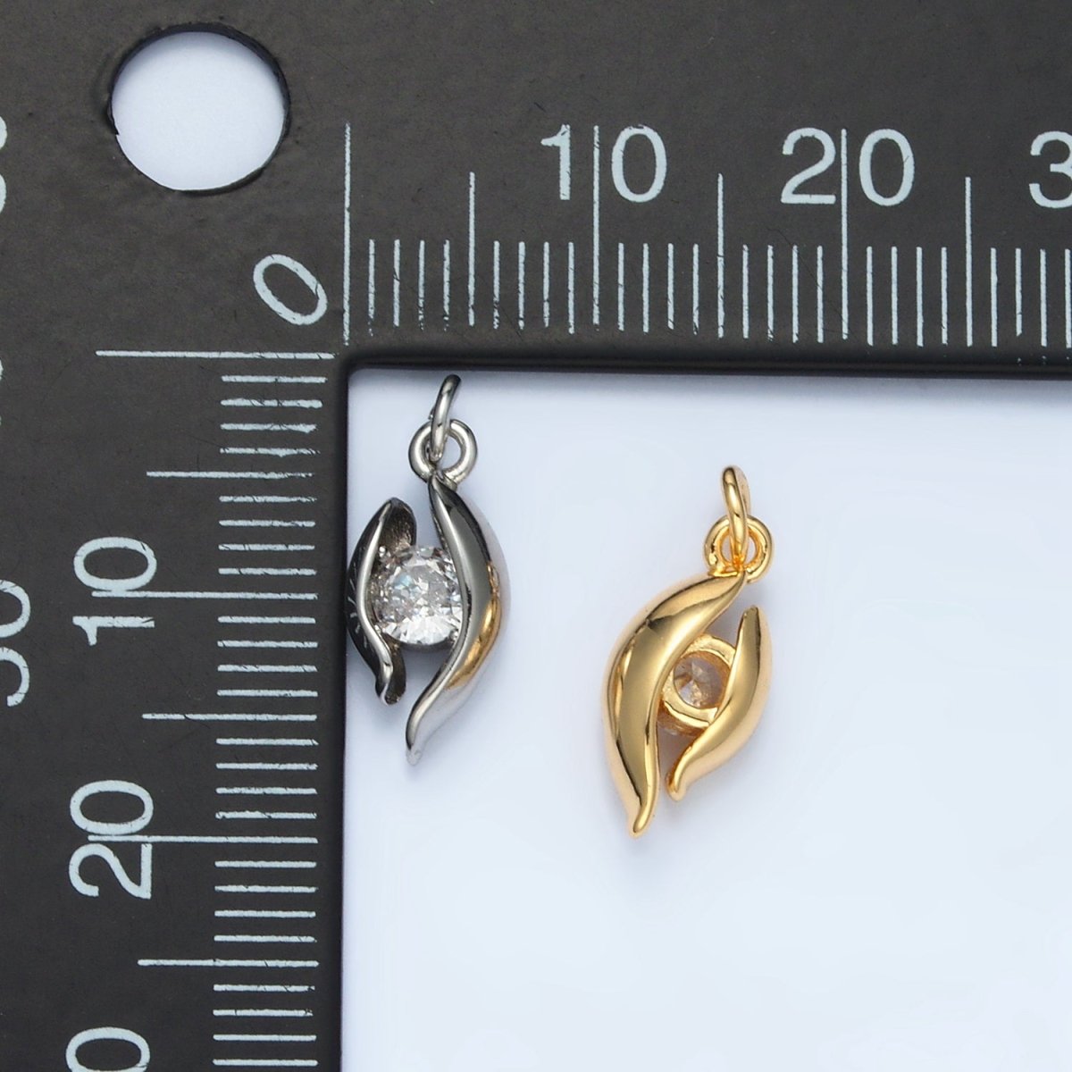 24K Gold Filled CZ Curved Band Geometric Mini Charm in Gold & Silver | E378 - DLUXCA