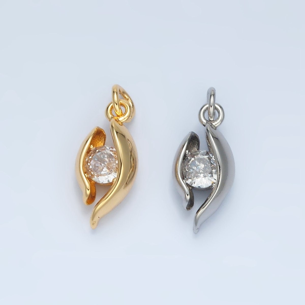 24K Gold Filled CZ Curved Band Geometric Mini Charm in Gold & Silver | E378 - DLUXCA