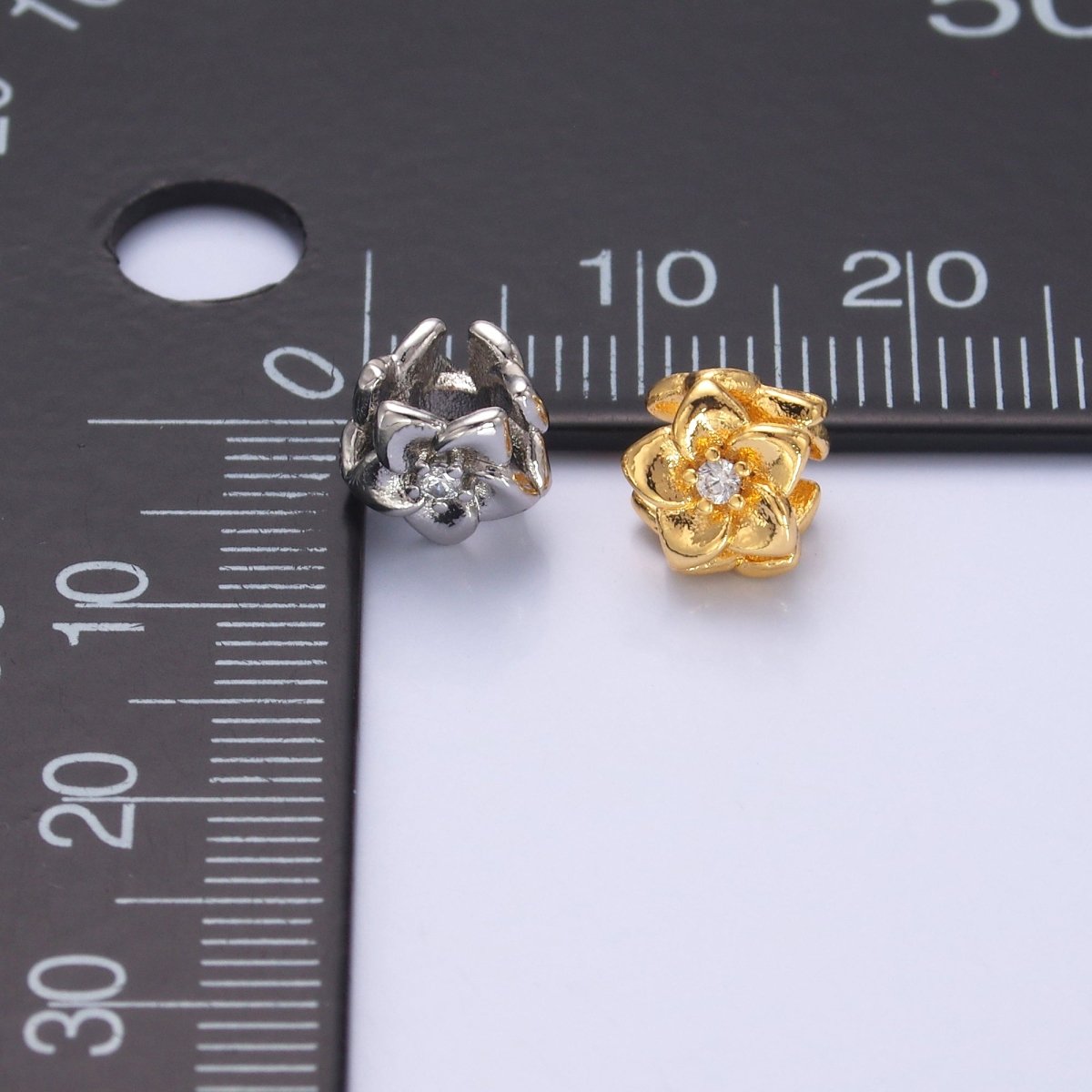 24K Gold Filled CZ Daffodil Flower Bead in Gold & Silver | B242 - DLUXCA