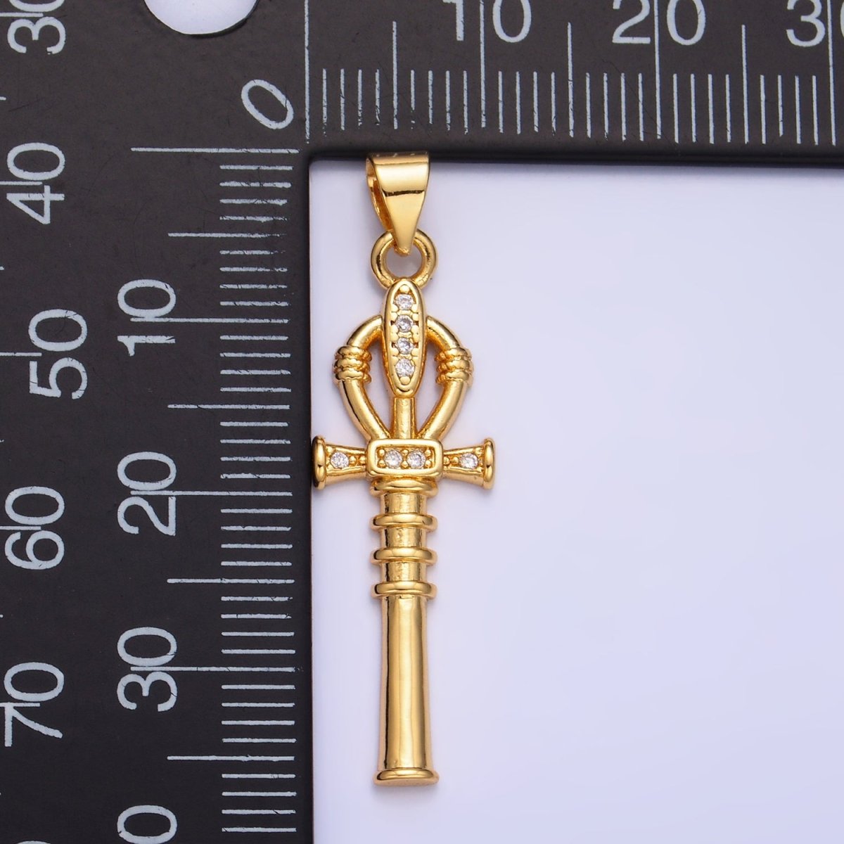 24K Gold Filled CZ Dainty Ankh Cross Charm | AA - 1067 - DLUXCA