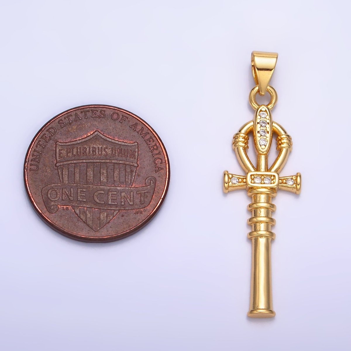 24K Gold Filled CZ Dainty Ankh Cross Charm | AA - 1067 - DLUXCA