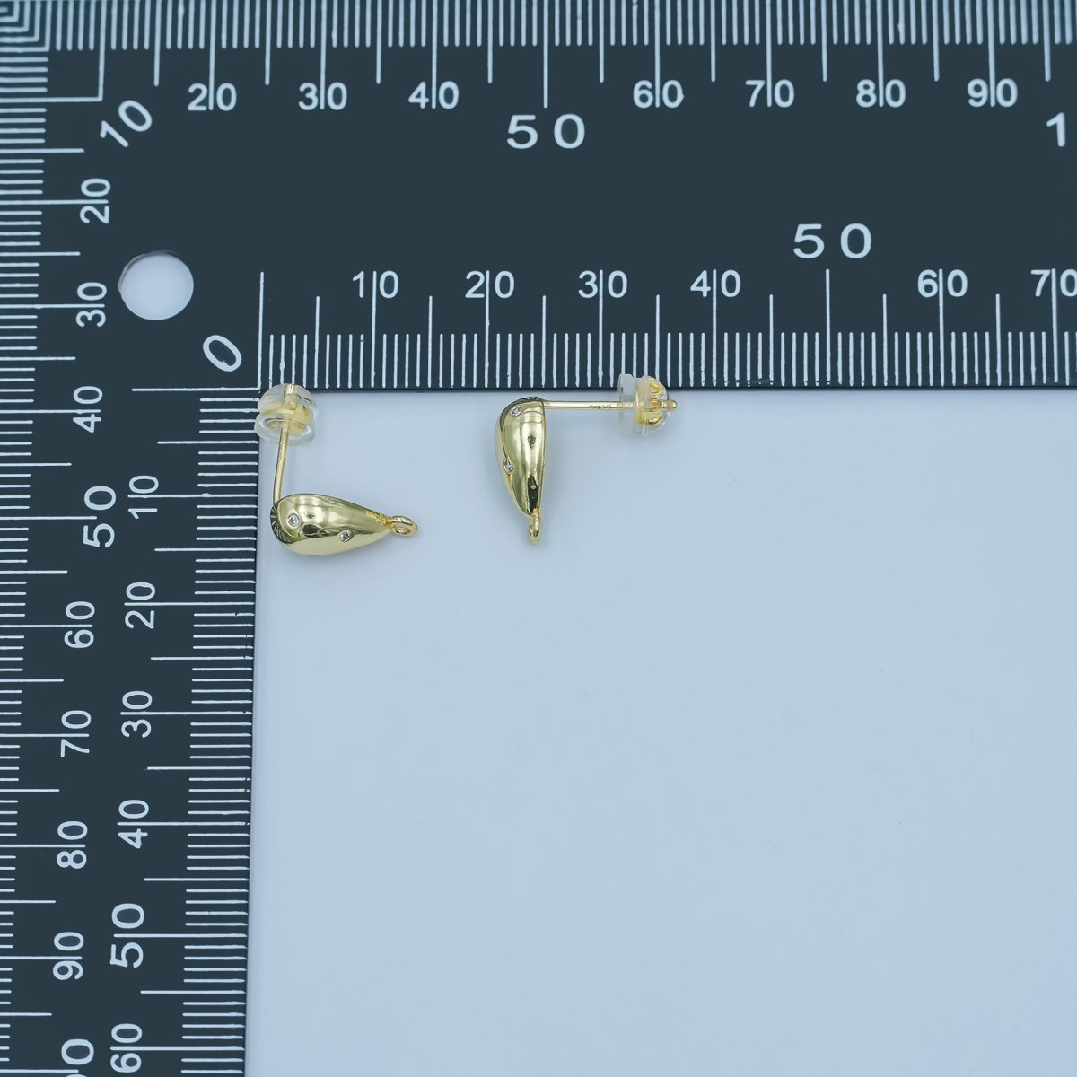 24K Gold Filled CZ Dotted Dome Teardrop Drop Stud Earring Findings | Z1130 - DLUXCA