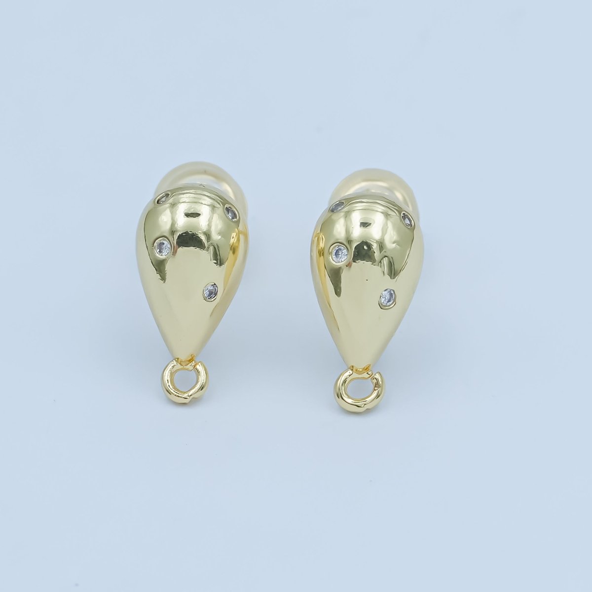24K Gold Filled CZ Dotted Dome Teardrop Drop Stud Earring Findings | Z1130 - DLUXCA