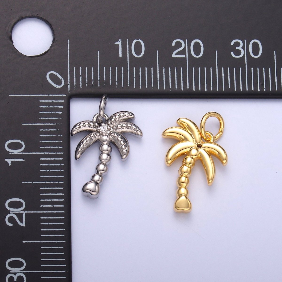 24K Gold Filled CZ Dotted Nature Palm Tree 3D Multidimensional Charm in Gold & Silver | N019 - DLUXCA