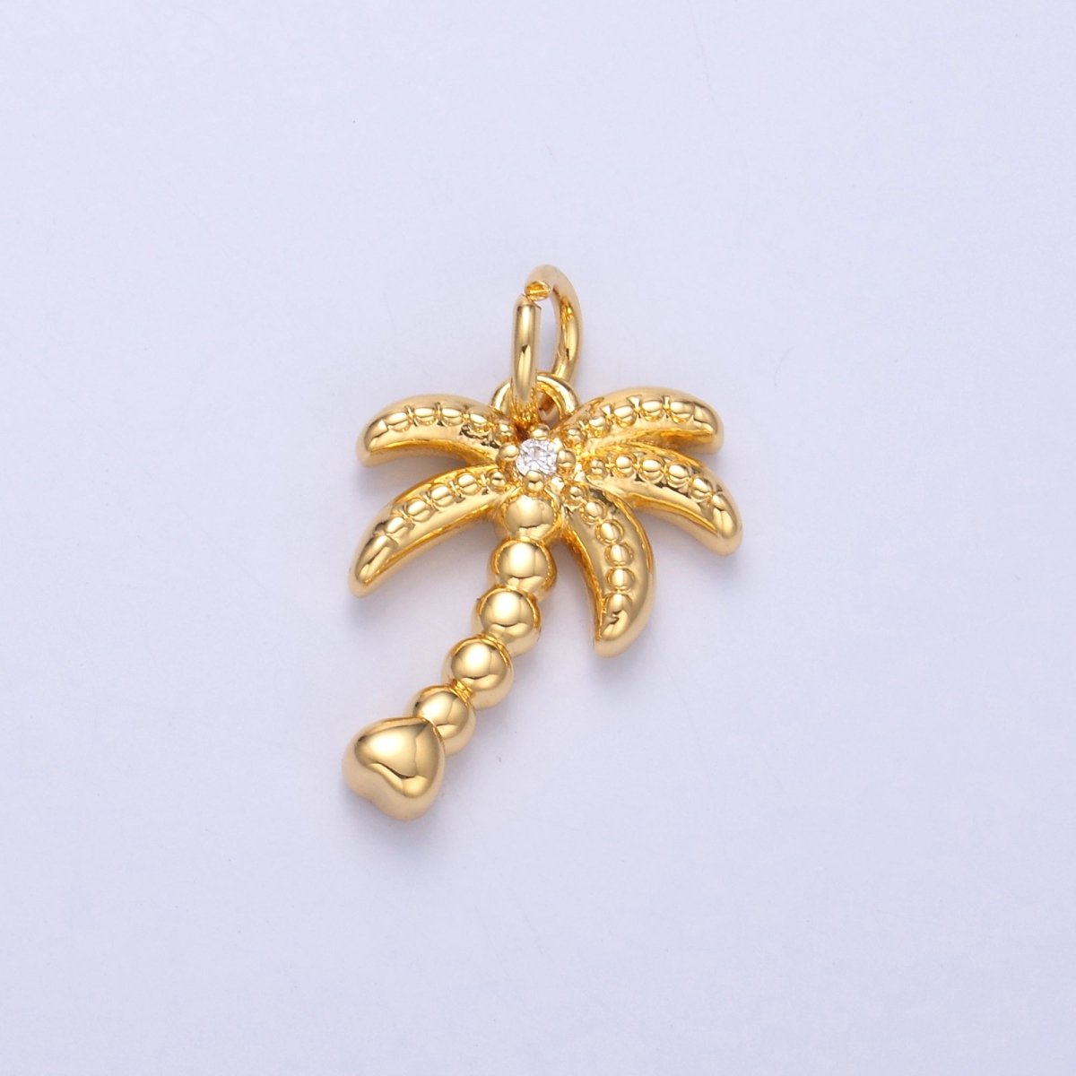 24K Gold Filled CZ Dotted Nature Palm Tree 3D Multidimensional Charm in Gold & Silver | N019 - DLUXCA