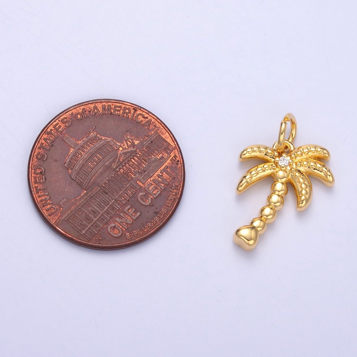 24K Gold Filled CZ Dotted Nature Palm Tree 3D Multidimensional Charm in Gold & Silver | N019 - DLUXCA