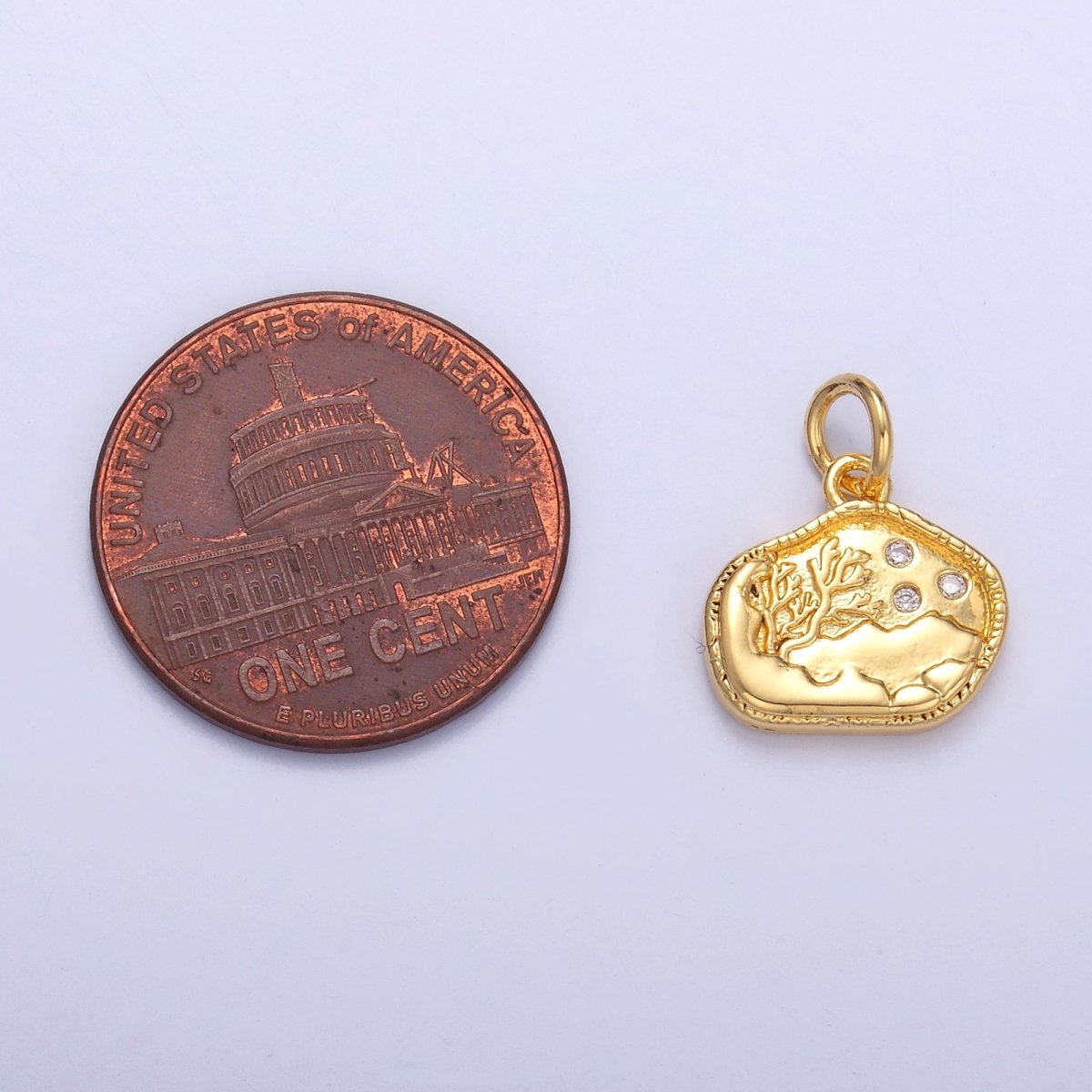 24K Gold Filled CZ Dotted Ocean Sea Coral Reef Charm in Gold & Silver | N072 - DLUXCA