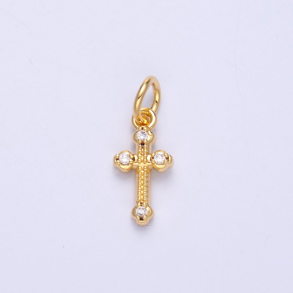 24K Gold Filled CZ Dotted Religious Cross Charm in Gold & Silver | N007 - DLUXCA