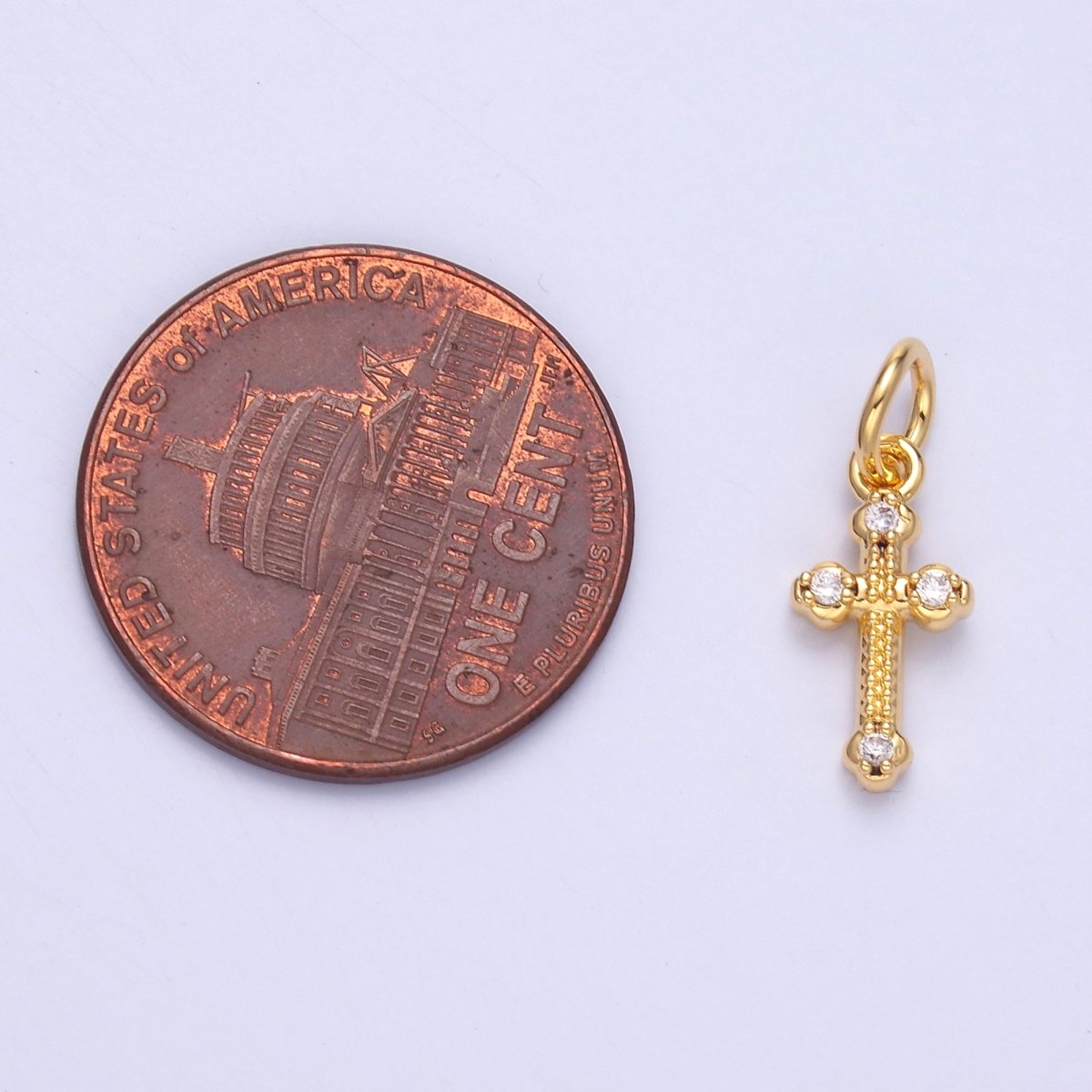 24K Gold Filled CZ Dotted Religious Cross Charm in Gold & Silver | N007 - DLUXCA