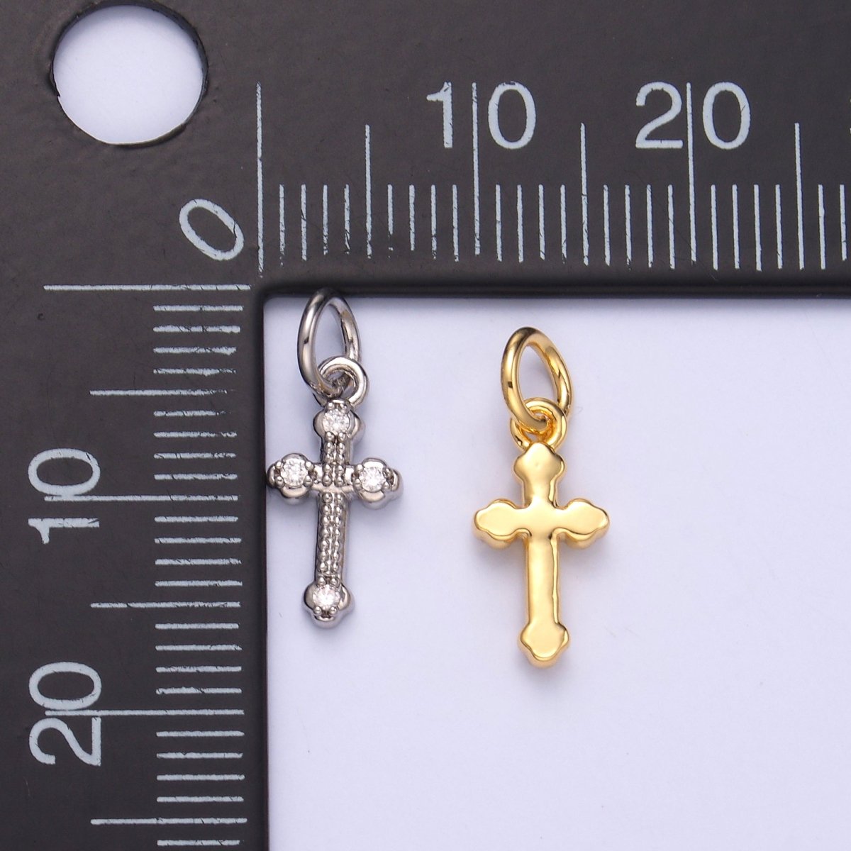 24K Gold Filled CZ Dotted Religious Cross Charm in Gold & Silver | N007 - DLUXCA