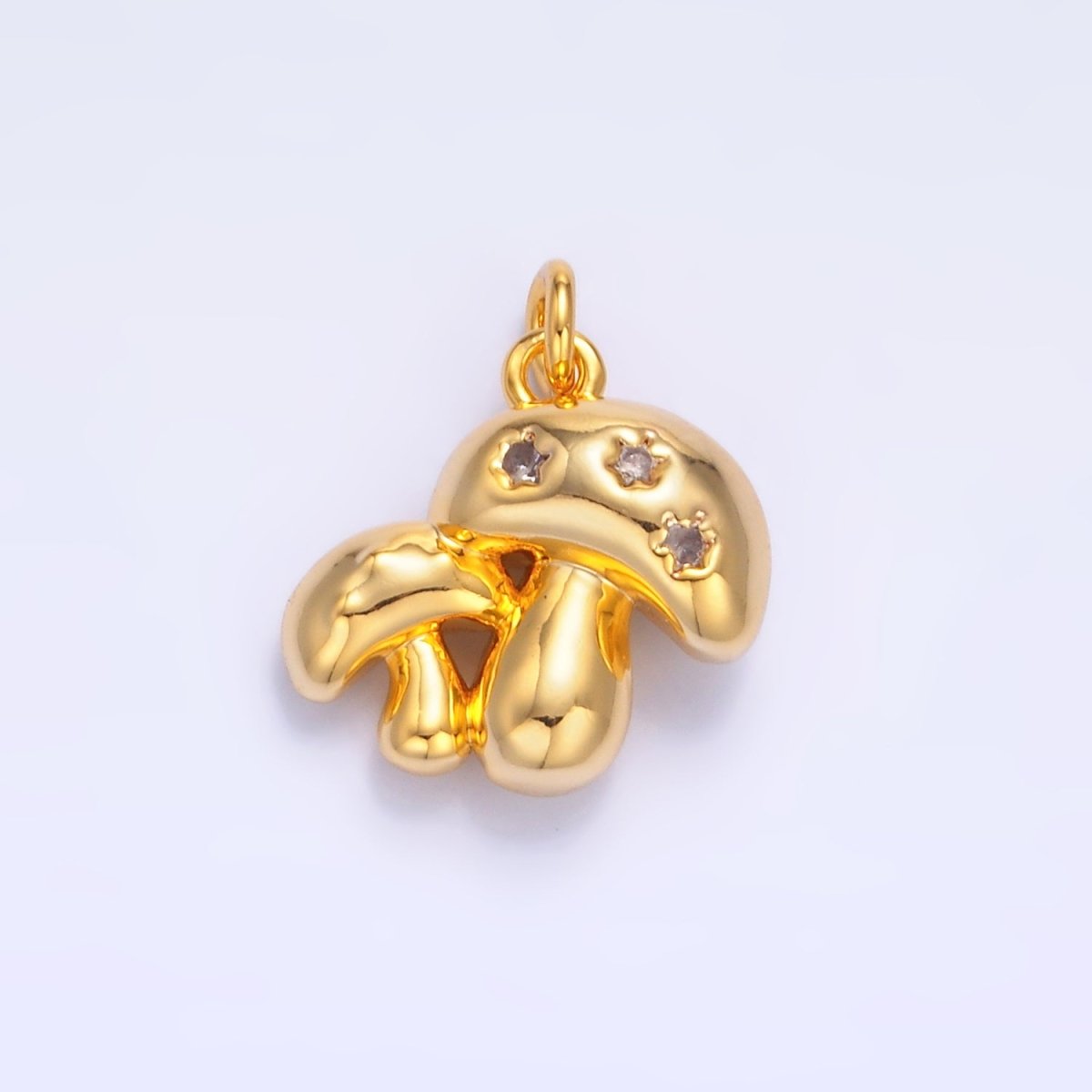 24K Gold Filled CZ Double Mushroom 3D Multidimensional Charm in Gold & Silver | W884 - DLUXCA