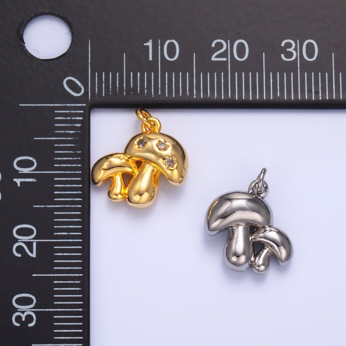 24K Gold Filled CZ Double Mushroom 3D Multidimensional Charm in Gold & Silver | W884 - DLUXCA