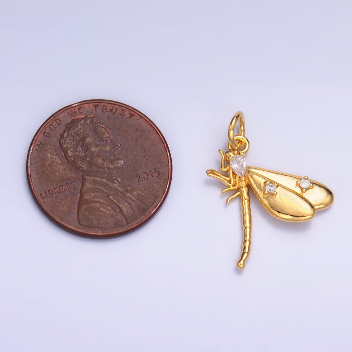 24K Gold Filled CZ Dragonfly Insect Charm in Gold & Silver | M175 - DLUXCA