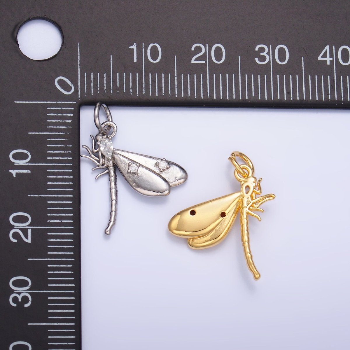 24K Gold Filled CZ Dragonfly Insect Charm in Gold & Silver | M175 - DLUXCA