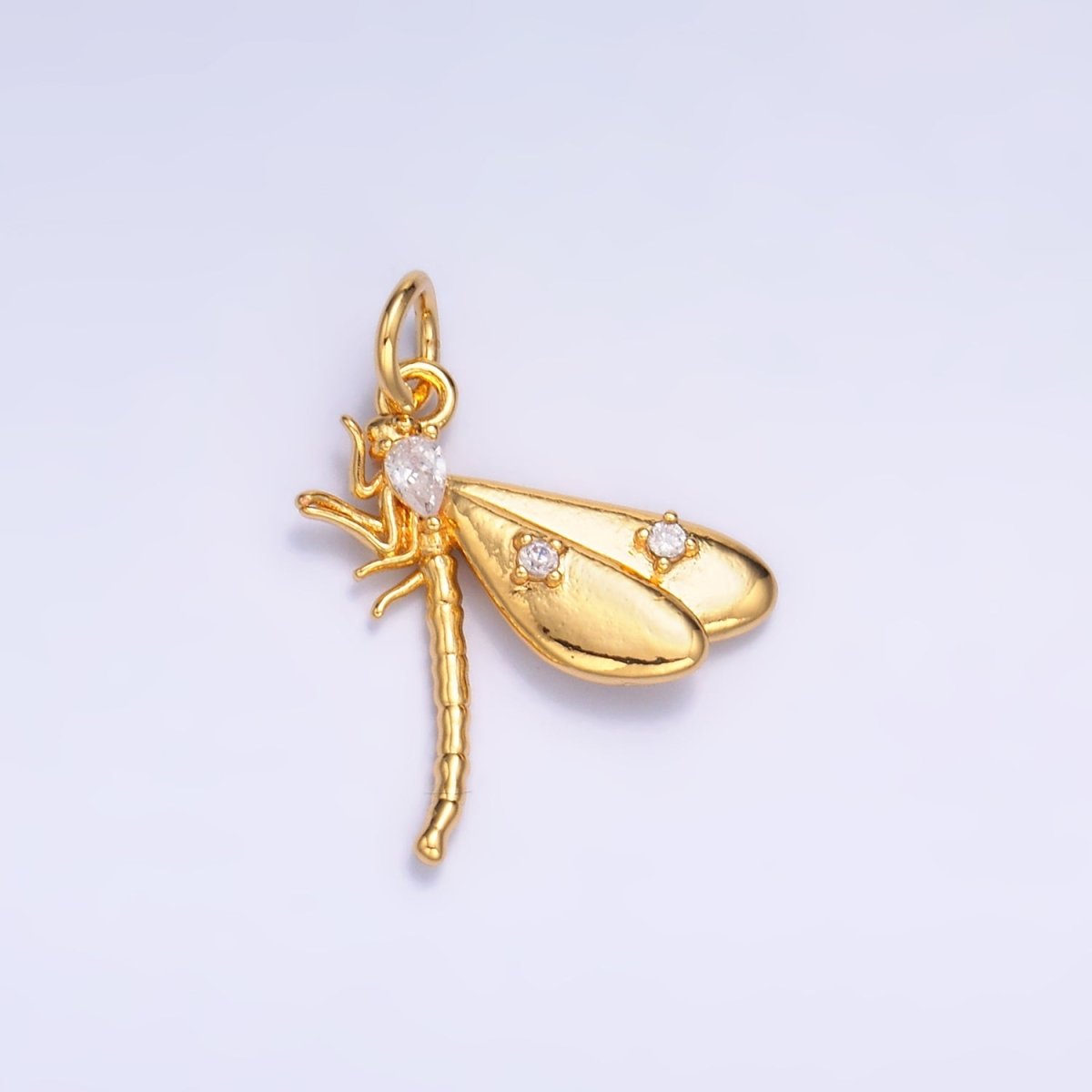 24K Gold Filled CZ Dragonfly Insect Charm in Gold & Silver | M175 - DLUXCA
