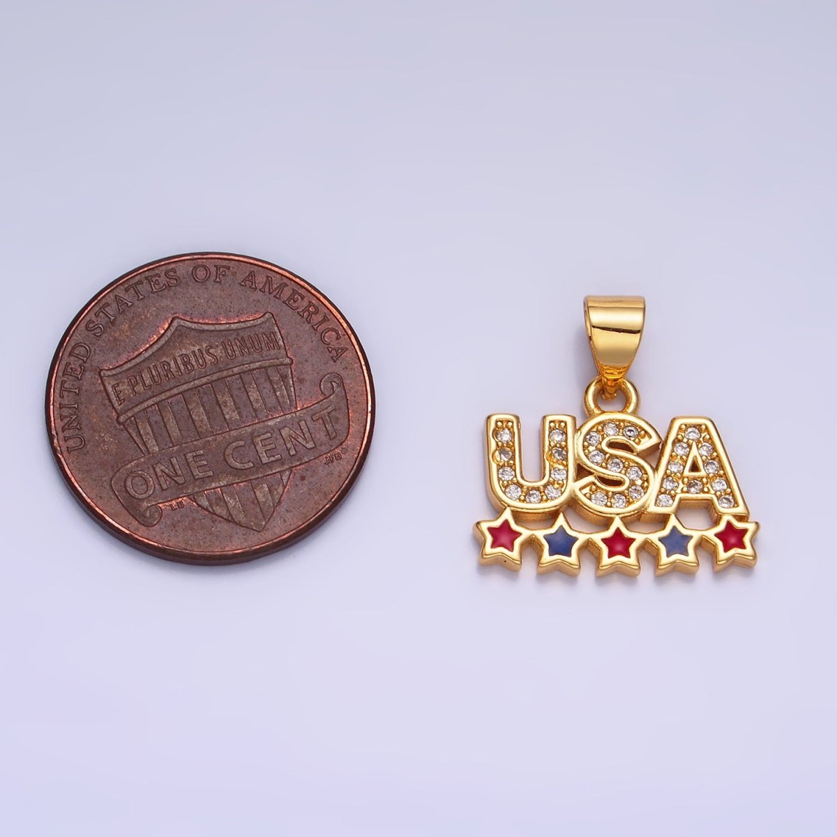 24K Gold Filled CZ Enamel Stars USA Patriotic 4th of July Pendant | AA - 1068 - DLUXCA