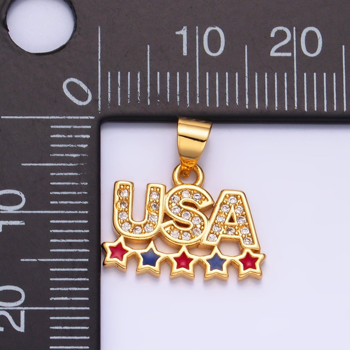 24K Gold Filled CZ Enamel Stars USA Patriotic 4th of July Pendant | AA - 1068 - DLUXCA