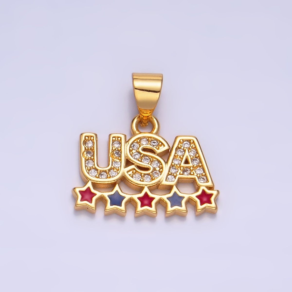 24K Gold Filled CZ Enamel Stars USA Patriotic 4th of July Pendant | AA - 1068 - DLUXCA