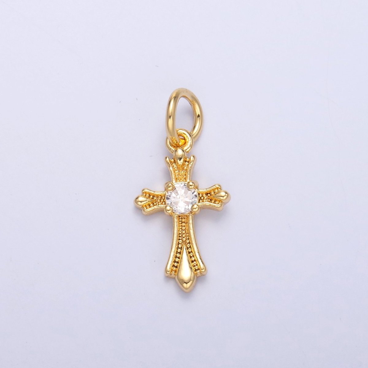 24K Gold Filled CZ Fleur Cross Religious Charm in Gold & Silver | N002 - DLUXCA