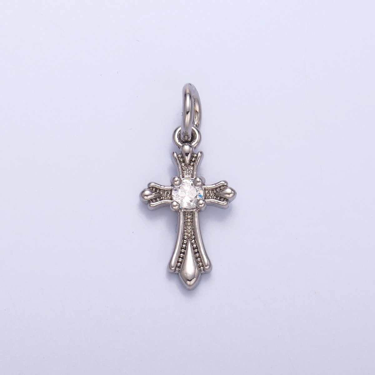24K Gold Filled CZ Fleur Cross Religious Charm in Gold & Silver | N002 - DLUXCA