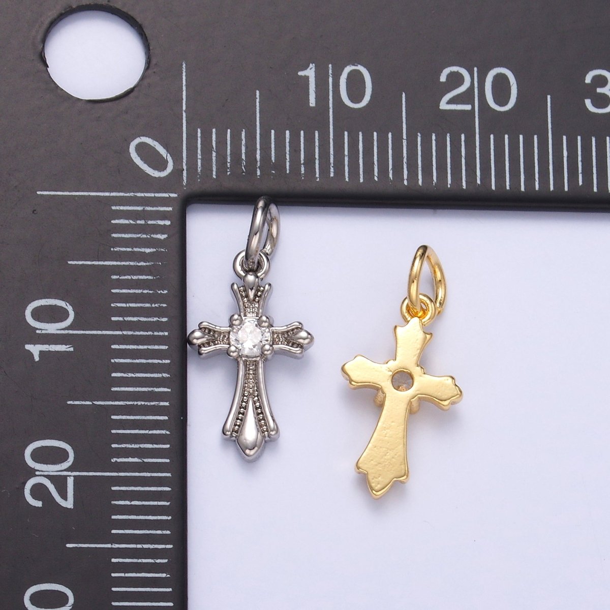 24K Gold Filled CZ Fleur Cross Religious Charm in Gold & Silver | N002 - DLUXCA