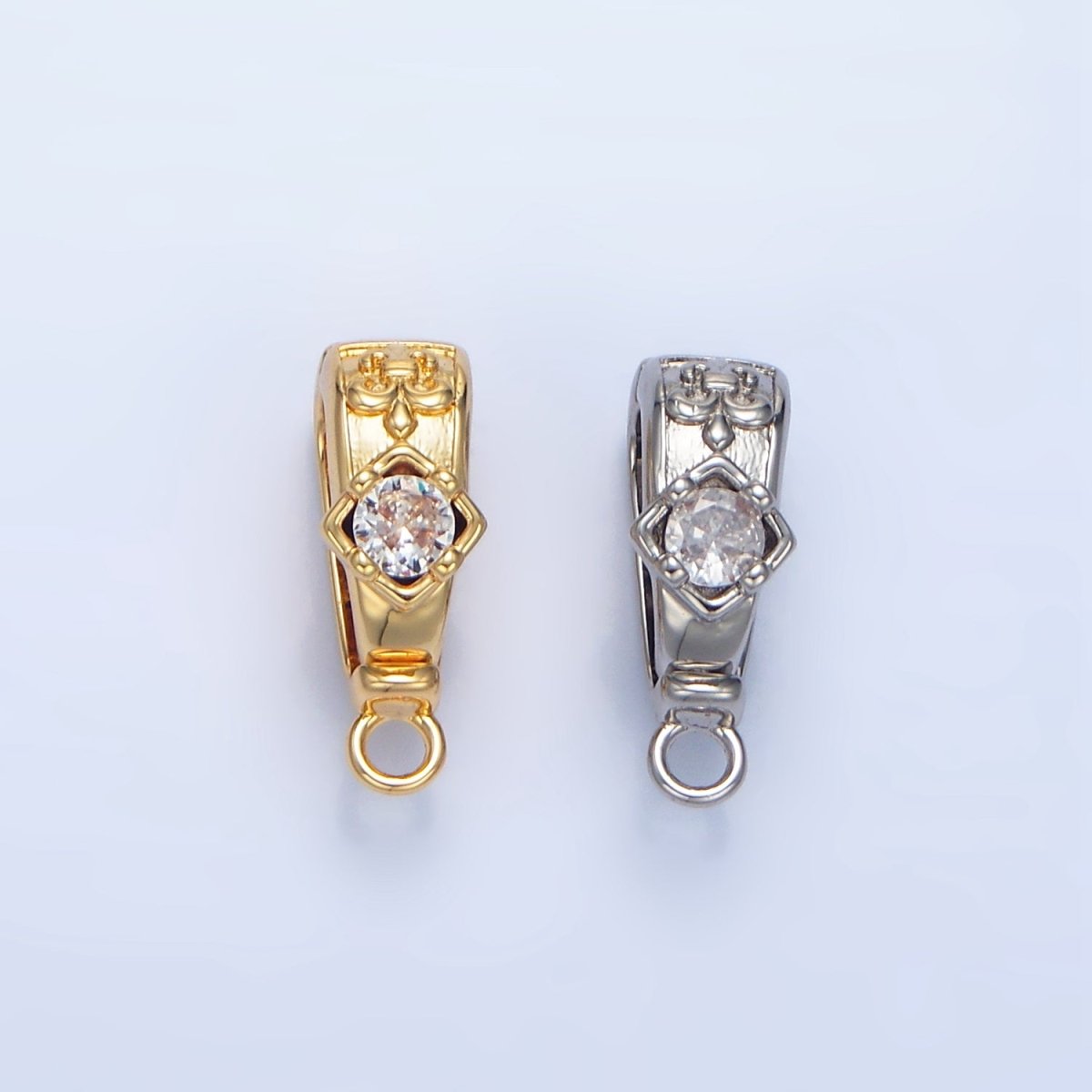 24K Gold Filled CZ Fleur Snap Latch Bail Findings in Gold & Silver | Z972 - DLUXCA