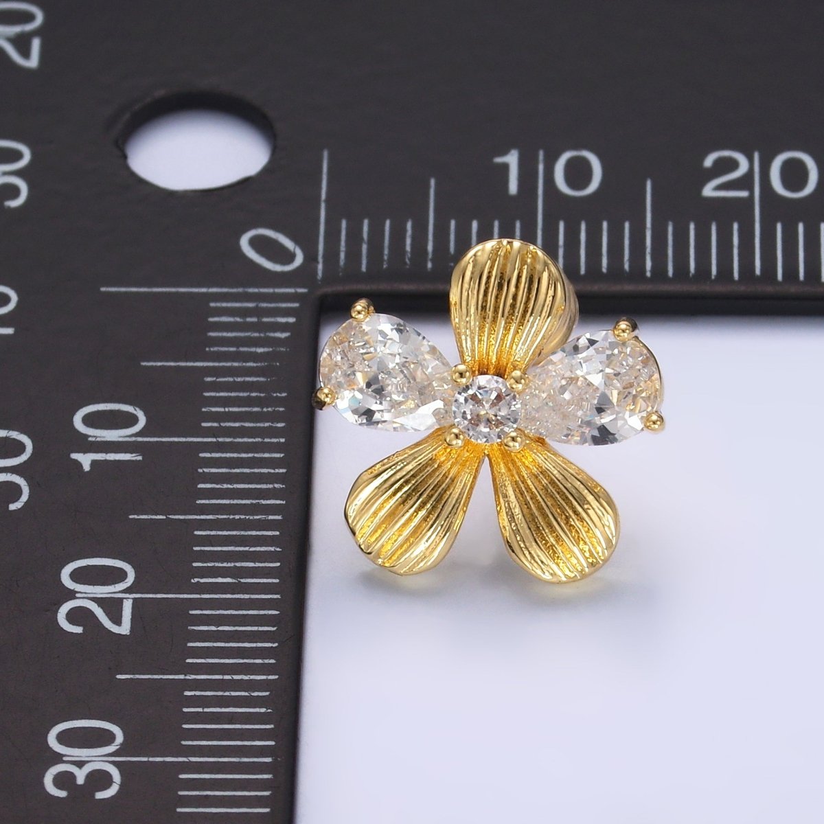 24K Gold Filled CZ Flower Lined Stud Earrings | AB710 - DLUXCA